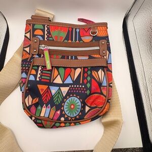 Vera Bradley Multicolor Geometric Print Crossbody with Brown Trim
